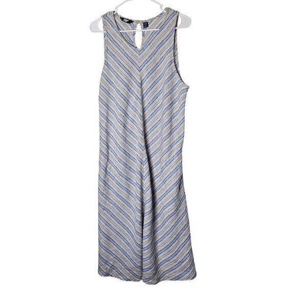 Lands End‎ Womens Striped Sleeveless Linen Dress Keyhole Back Pockets L Tall - Picture 1 of 11